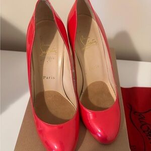 Christian Louboutin Patent Leather Coral Round-Toe Heels